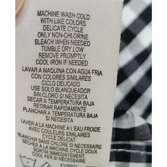 CALVIN KLEIN Women’s Black/White Gingham Bell Sleeve Blouse Keyhole Back Size M - Picture 5 of 8